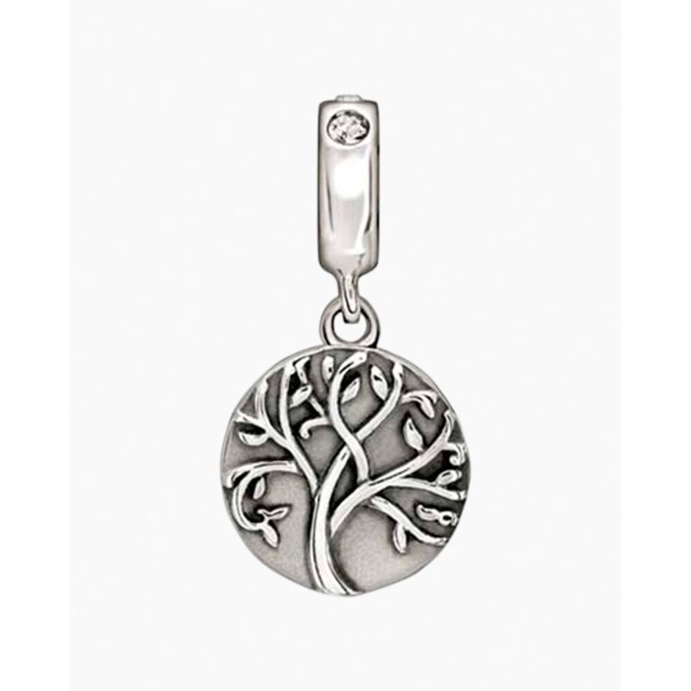 Vintage Sterling Silver Tree Of Life Rhinestone Dangle Charm Pendant